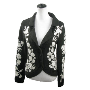 Moda International Black/White Floral Button Front Cardigan Size Medium